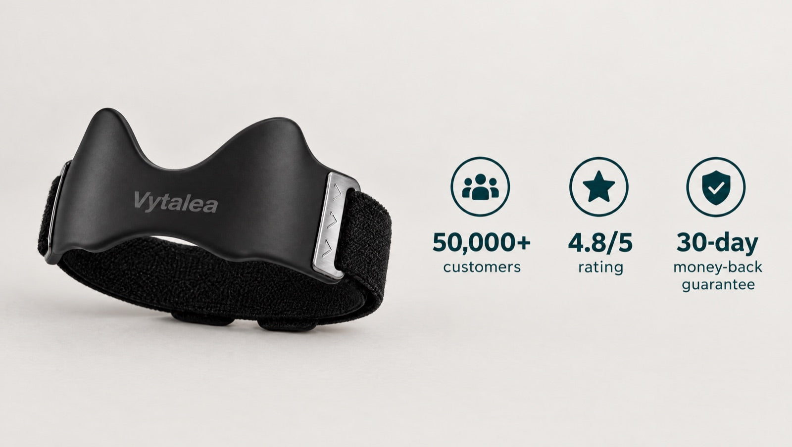 Vytalea knee strap: 50,000+ customers, 4.8/5 rating, 30-day guarantee
